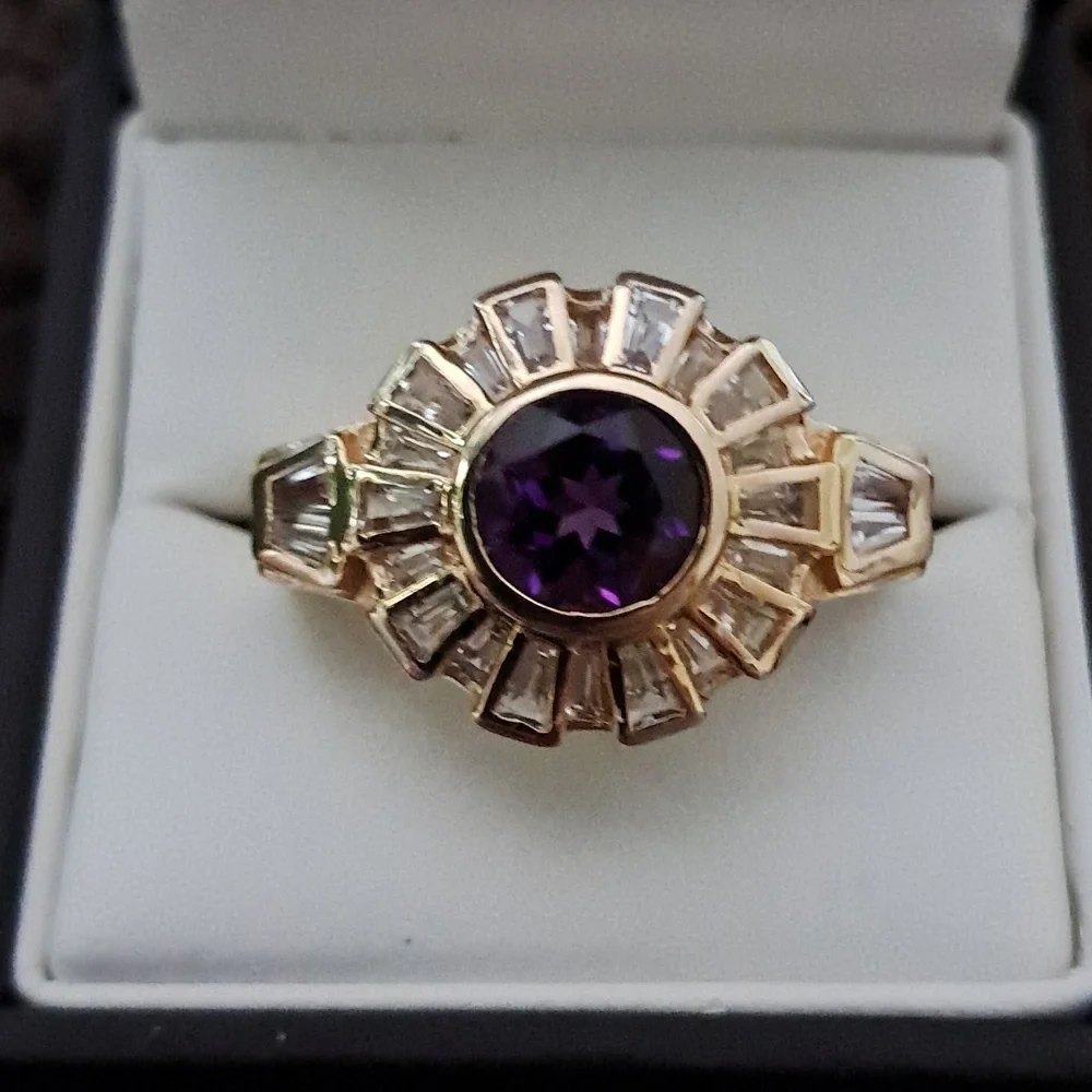 Amethyst and White Topaz Men's Ring 14kt Yellow Gold Vermeil